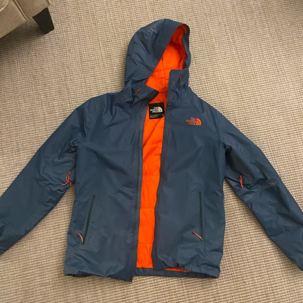 Mens Blue north face hooded ski jacket